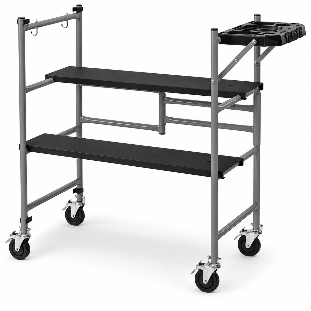 Portable Foldable Rolling Scaffold Work Platform, 500 lbs Capacity, with Locking Wheels, Tool Tray & Hooks for Painting & Renovation