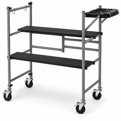 Portable Foldable Rolling Scaffold Work Platform, 500 lbs Capacity, with Locking Wheels, Tool Tray & Hooks for Painting & Renovation