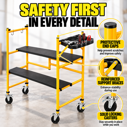 Portable Foldable Rolling Scaffold Work Platform, 500 lbs Capacity, with Locking Wheels, Tool Tray & Hooks for Painting & Renovation
