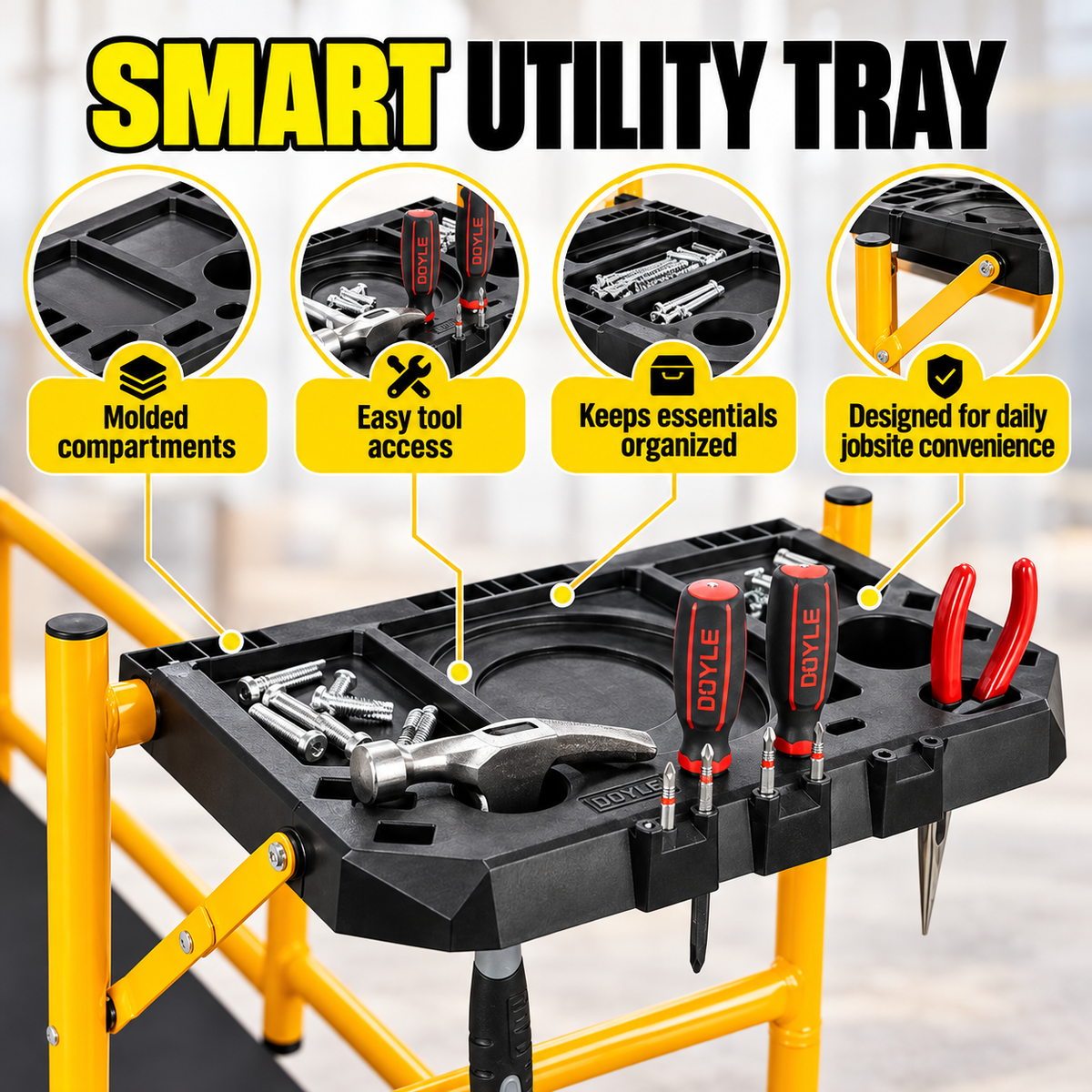 Portable Foldable Rolling Scaffold Work Platform, 500 lbs Capacity, with Locking Wheels, Tool Tray & Hooks for Painting & Renovation