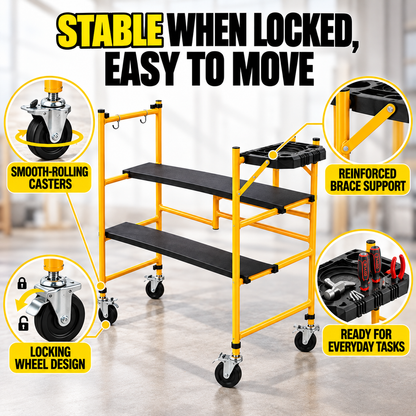 Portable Foldable Rolling Scaffold Work Platform, 500 lbs Capacity, with Locking Wheels, Tool Tray & Hooks for Painting & Renovation