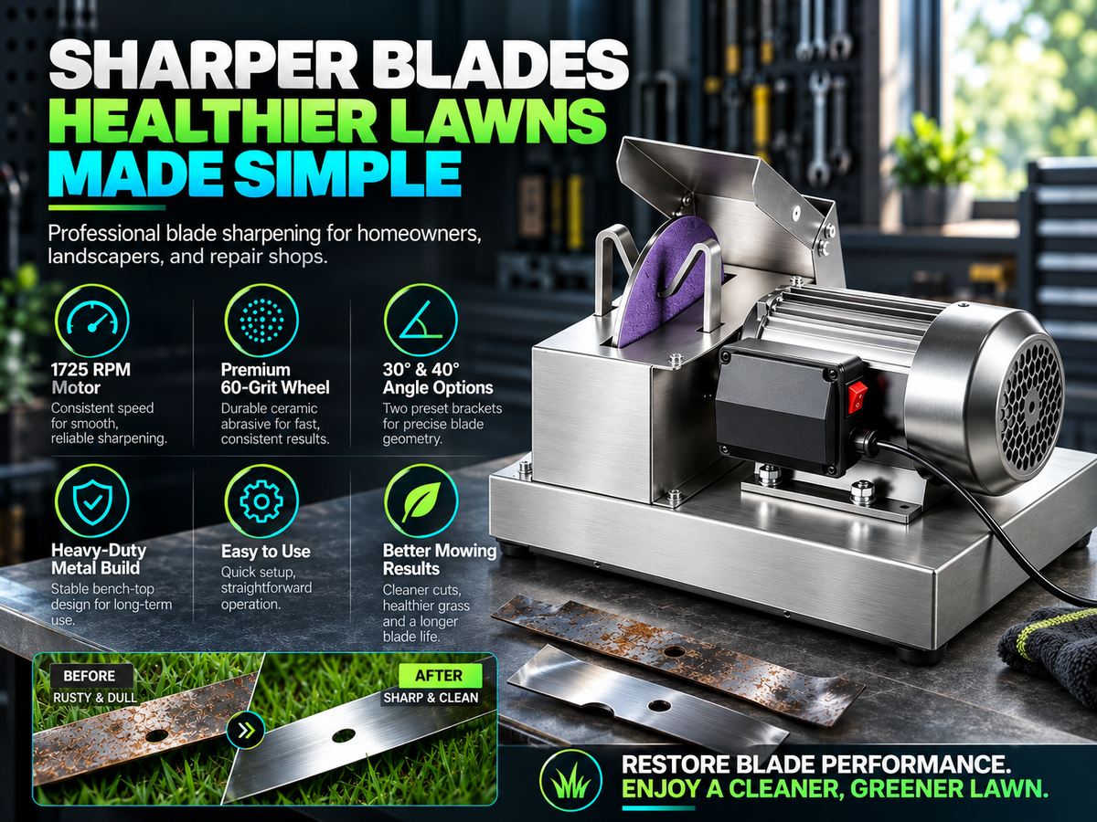 Stainless Steel Lawnmower Blade Sharpening Kit | 30° & 40° Adjustable Angle Bench Mount Blade Grinding Machine,