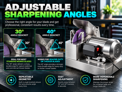 Stainless Steel Lawnmower Blade Sharpening Kit | 30° & 40° Adjustable Angle Bench Mount Blade Grinding Machine,