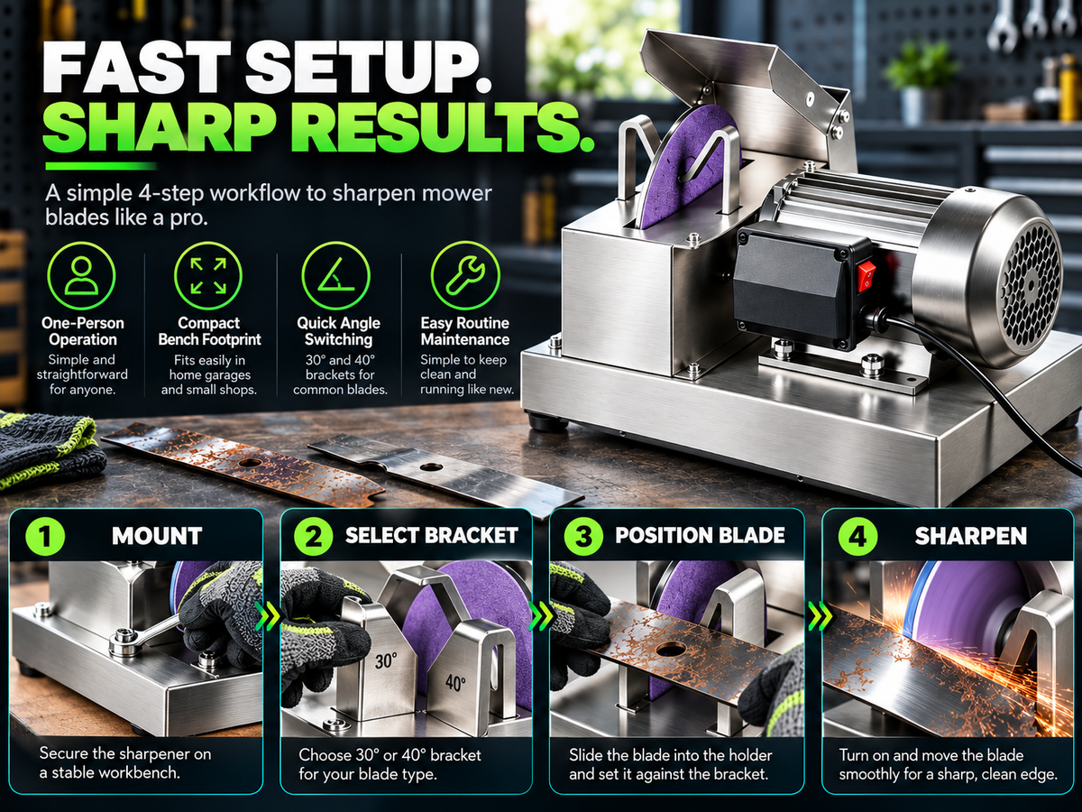 Stainless Steel Lawnmower Blade Sharpening Kit | 30° & 40° Adjustable Angle Bench Mount Blade Grinding Machine,
