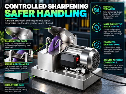 Stainless Steel Lawnmower Blade Sharpening Kit | 30° & 40° Adjustable Angle Bench Mount Blade Grinding Machine,
