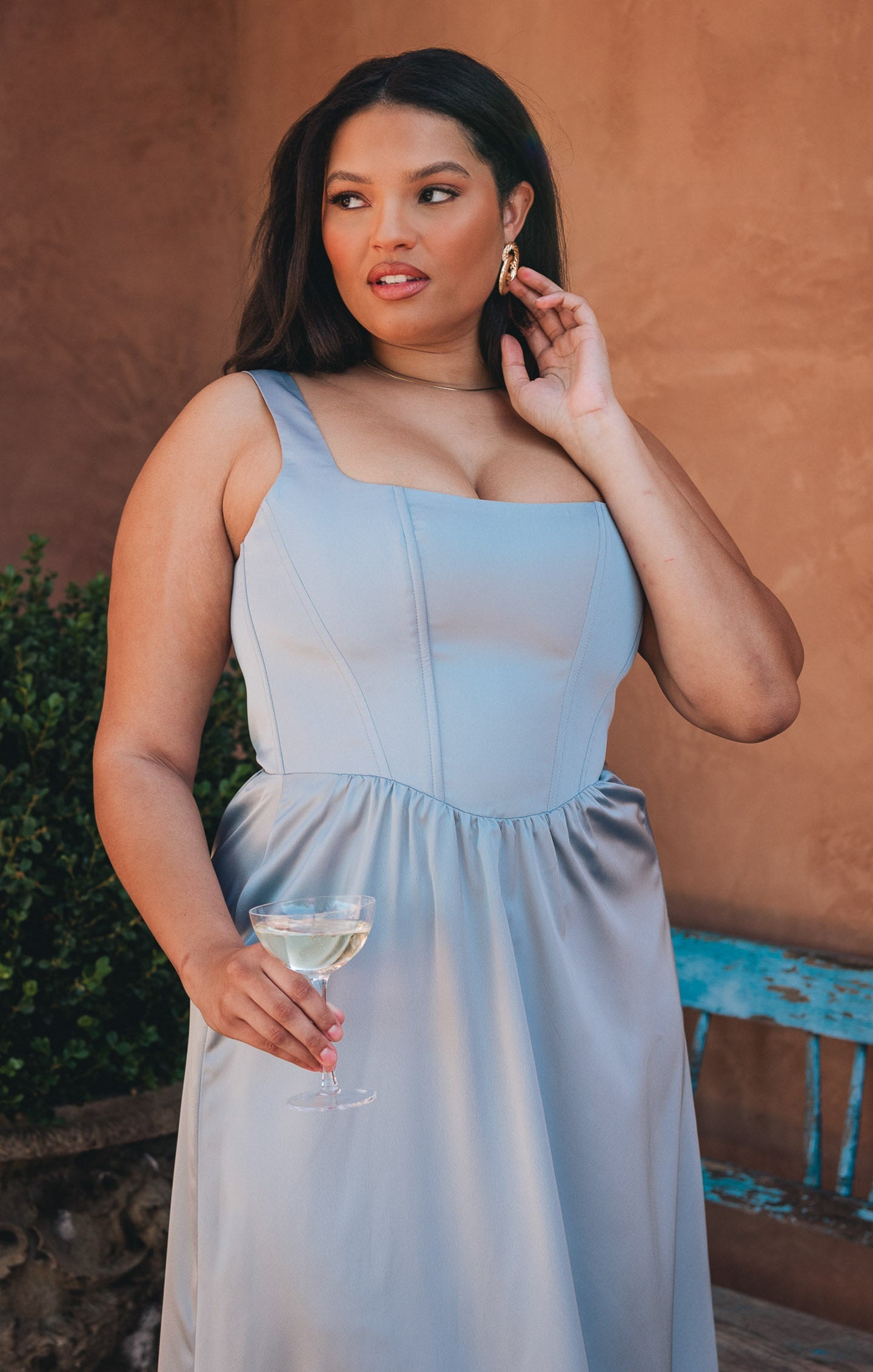 Nina Maxi Dress ~ Steel Blue Luxe Satin