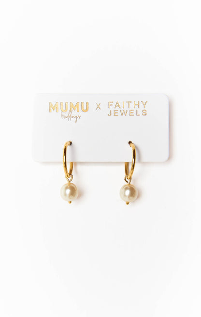 Mumu Weddings x Faithy Jewels Pearl Drop Hoop ~ Gold-Pearl