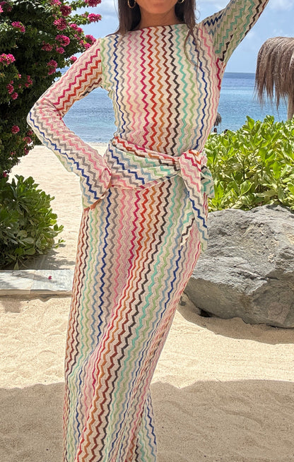 Lopez Maxi Dress ~ Rainbow Zigzag Crochet