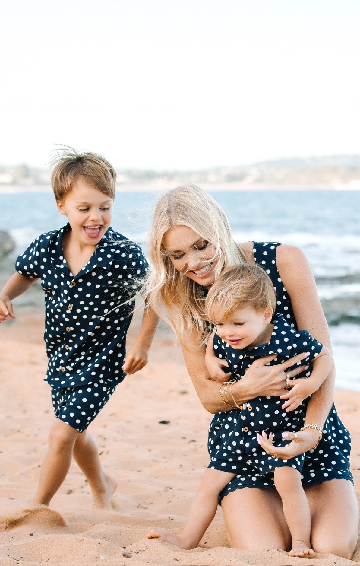 Lil Button Up Shirt ~ Navy Polka Dot