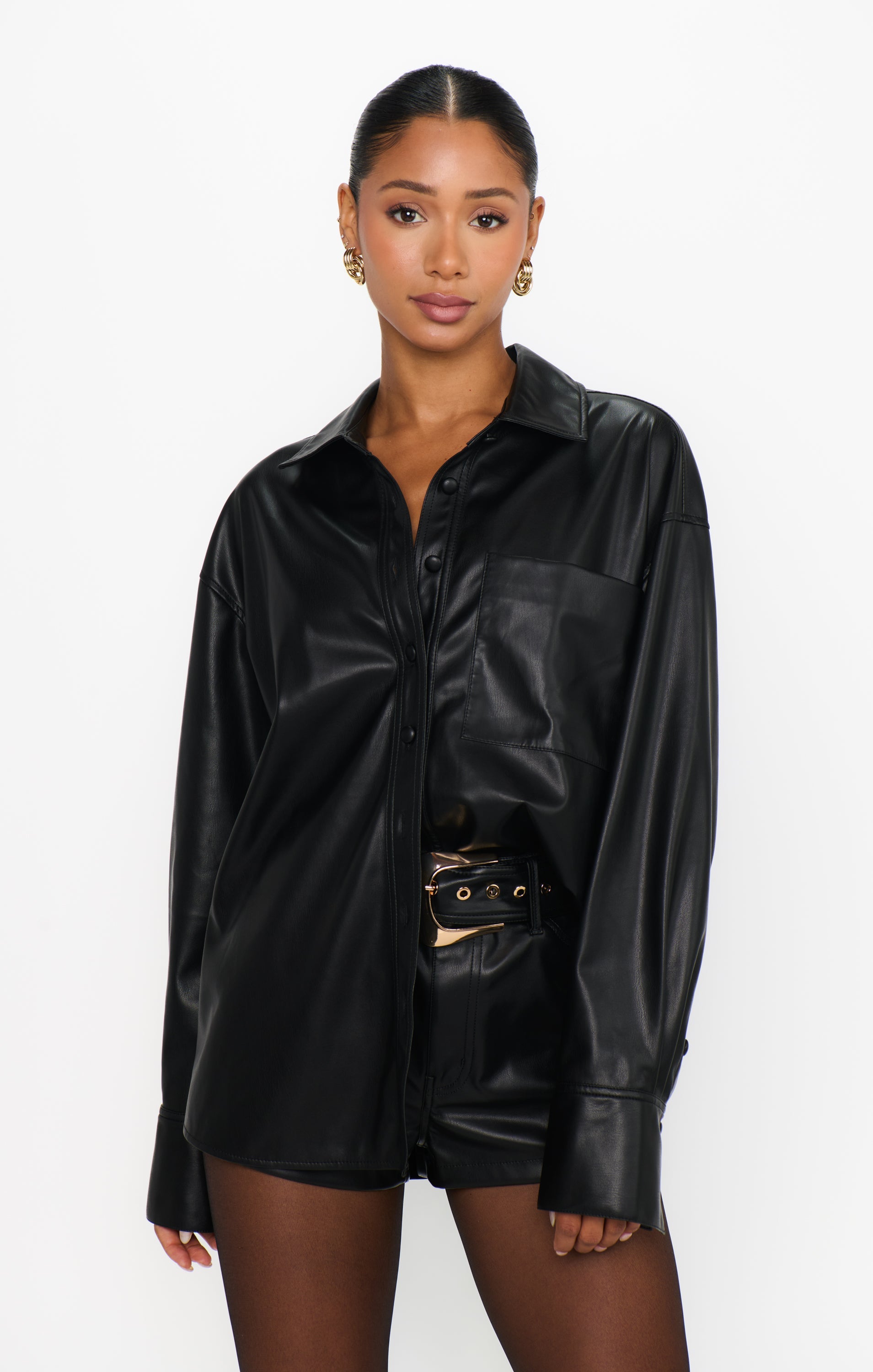 Lincoln Shirt Jacket ~ Black Faux Leather