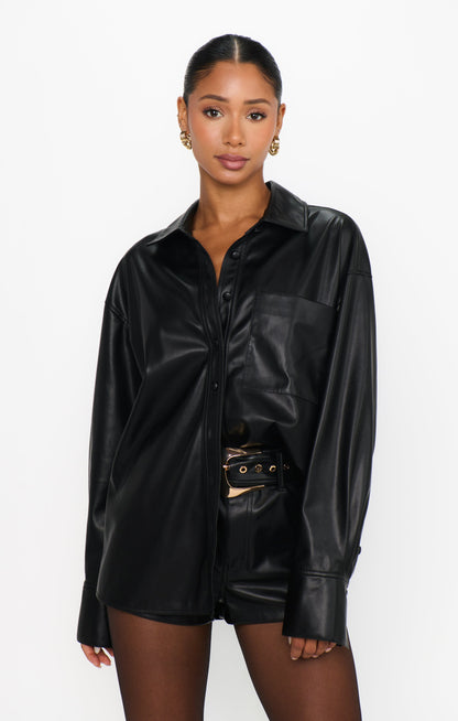 Lincoln Shirt Jacket ~ Black Faux Leather