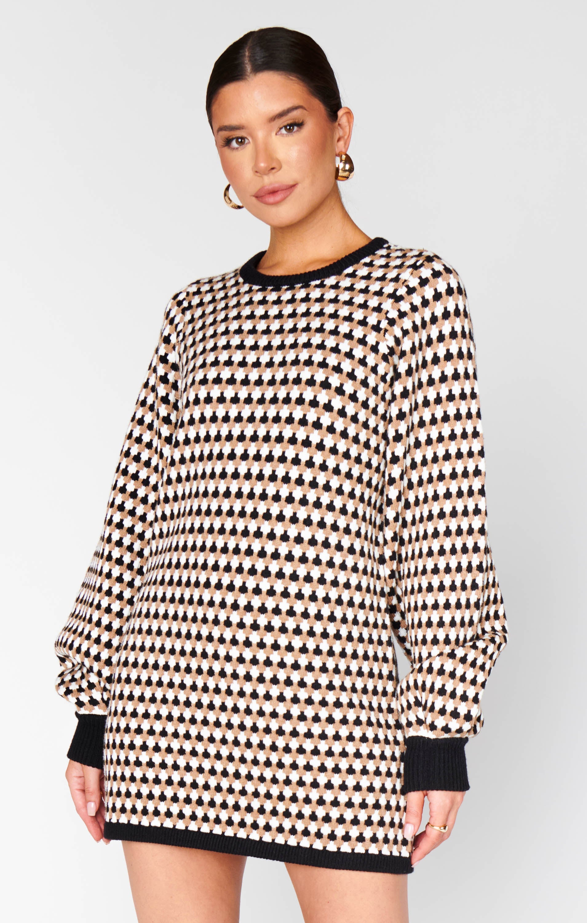 Marion Sweater Dress ~ Black Geo Knit