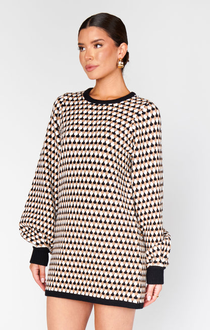 Marion Sweater Dress ~ Black Geo Knit