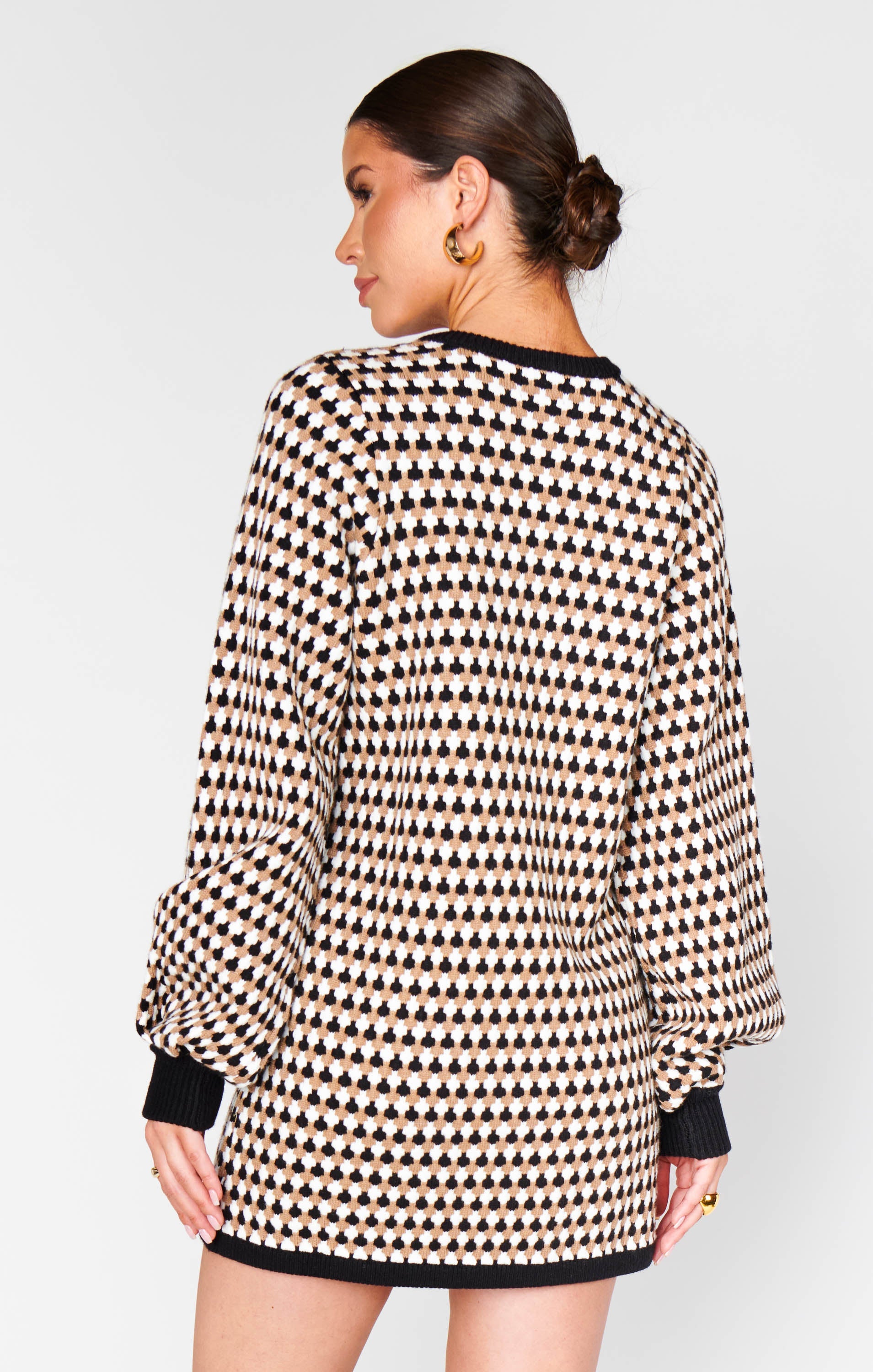Marion Sweater Dress ~ Black Geo Knit