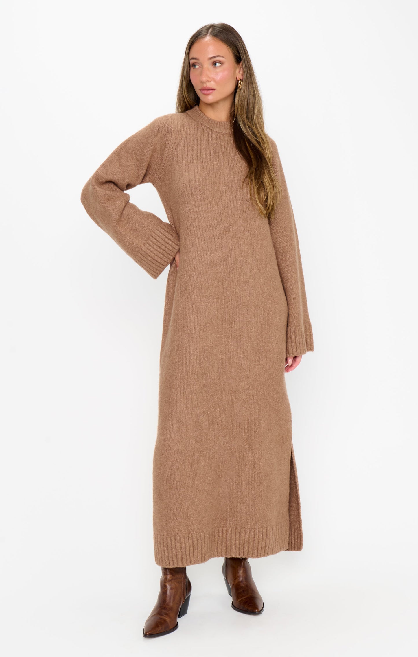 Lorraine Maxi Sweater Dress ~ Maple Brown Knit