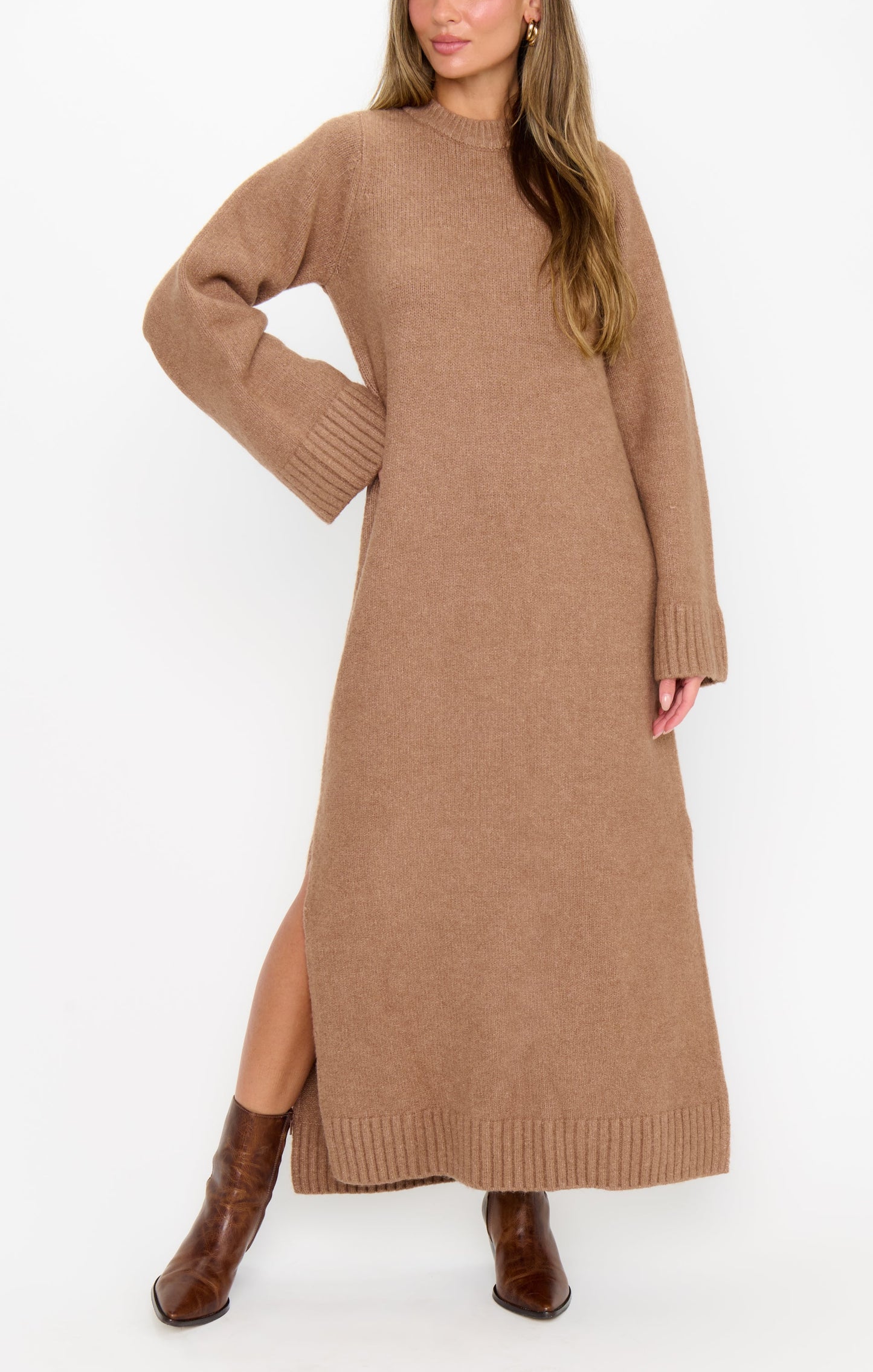 Lorraine Maxi Sweater Dress ~ Maple Brown Knit