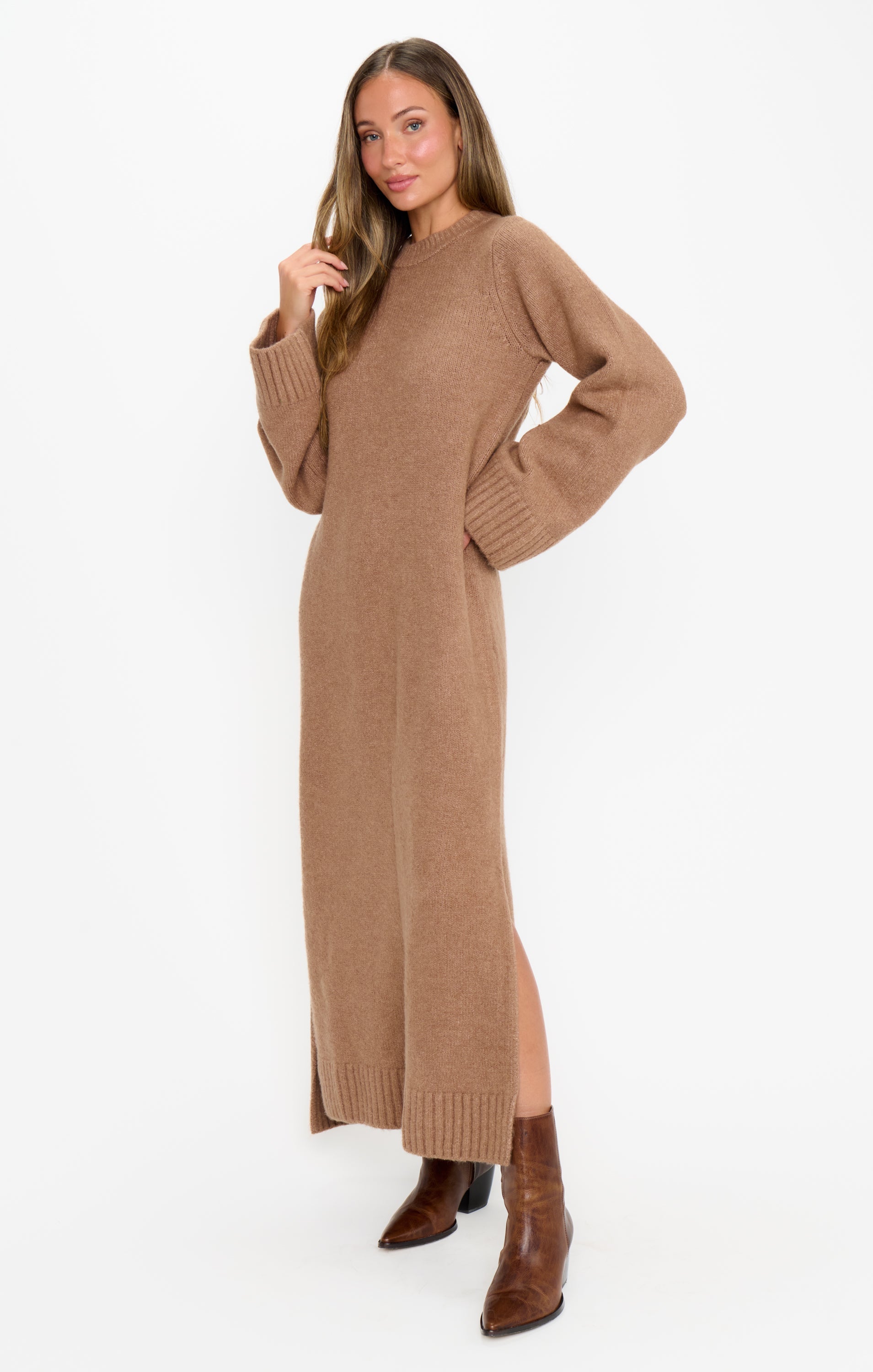Lorraine Maxi Sweater Dress ~ Maple Brown Knit