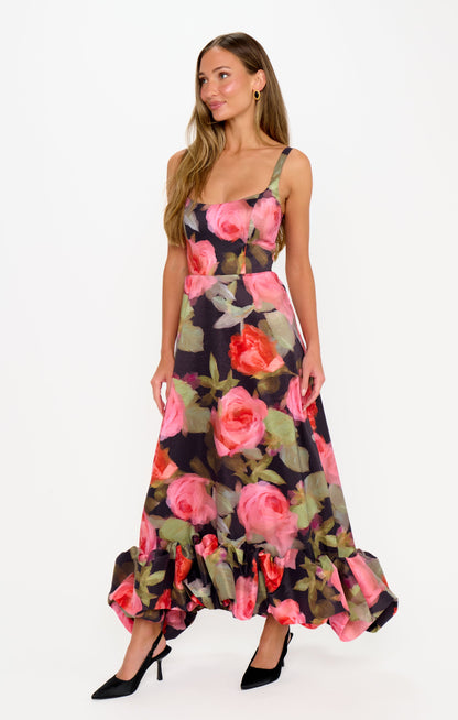 Rebecca Midi Dress ~ Noir Blooms