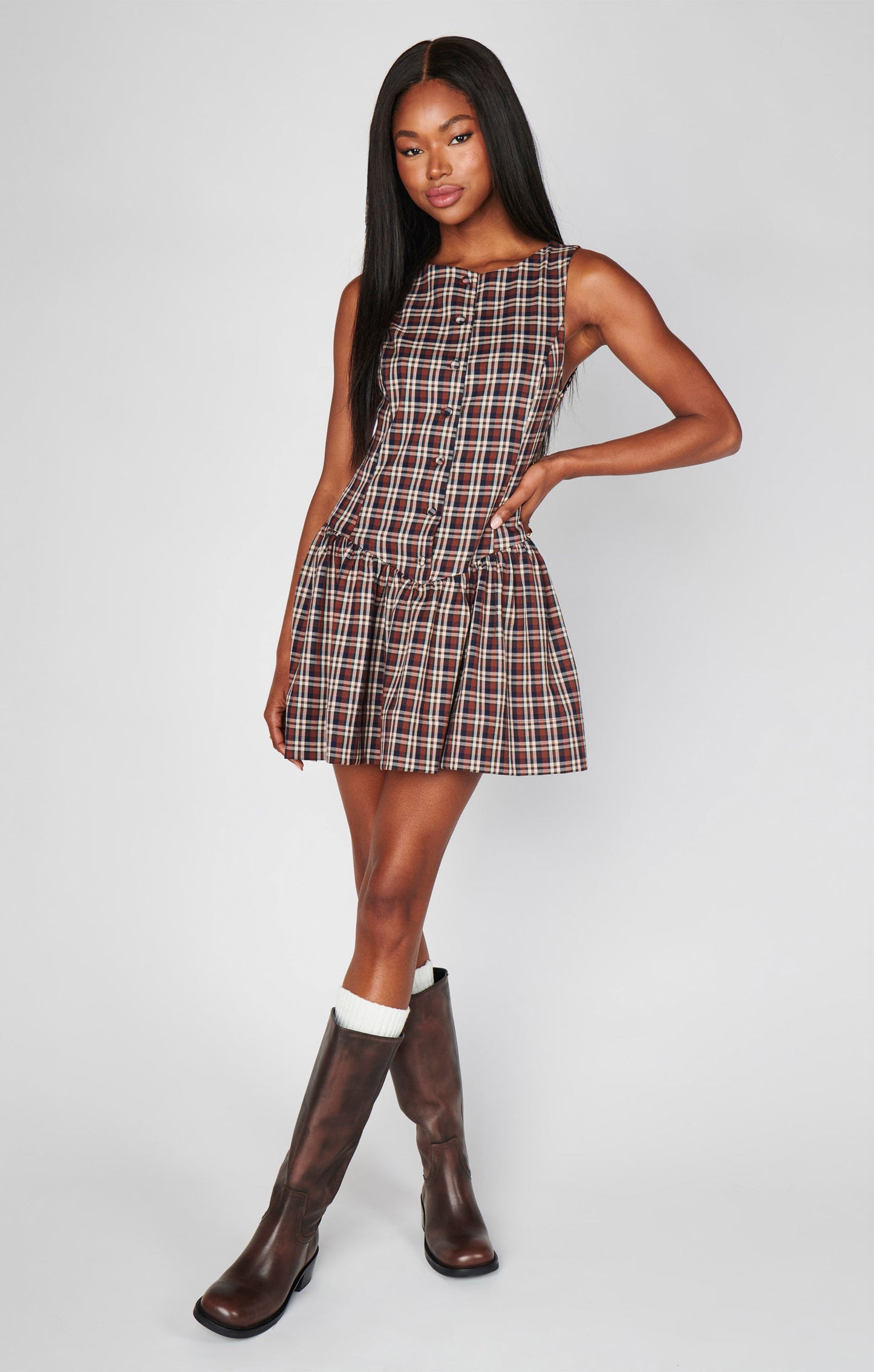 Meester Mini Dress ~ Saddle Plaid