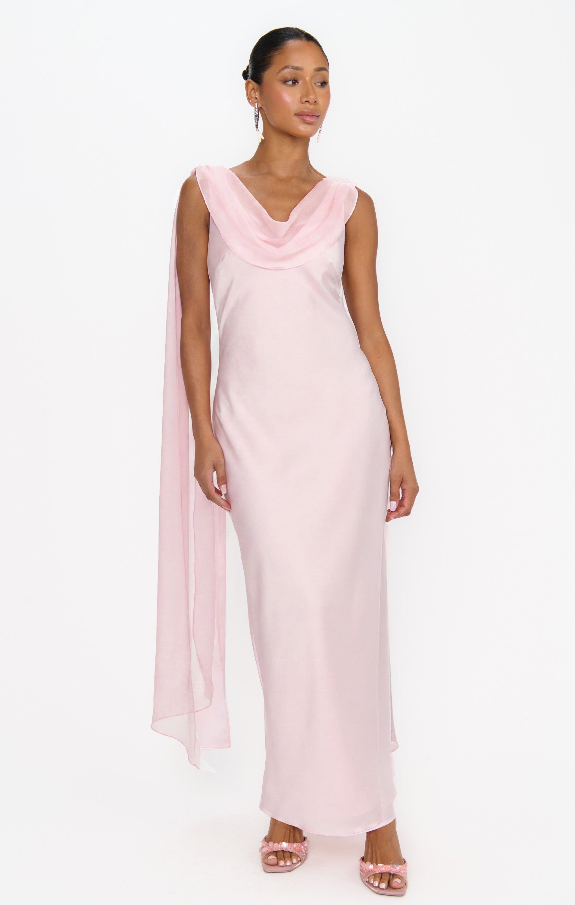 Maya Midi Dress ~ Powder Pink Luxe Satin