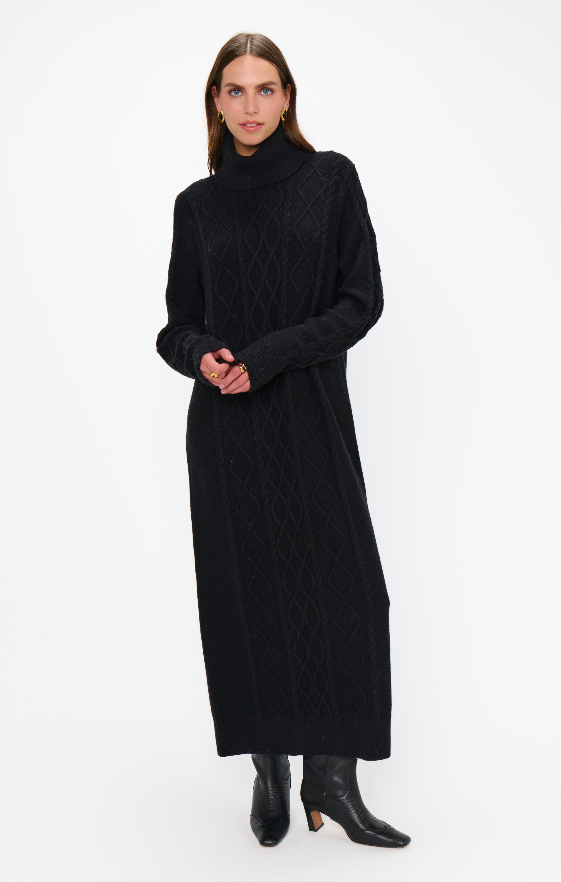 Montreal Midi Dress ~ Black Cable Knit