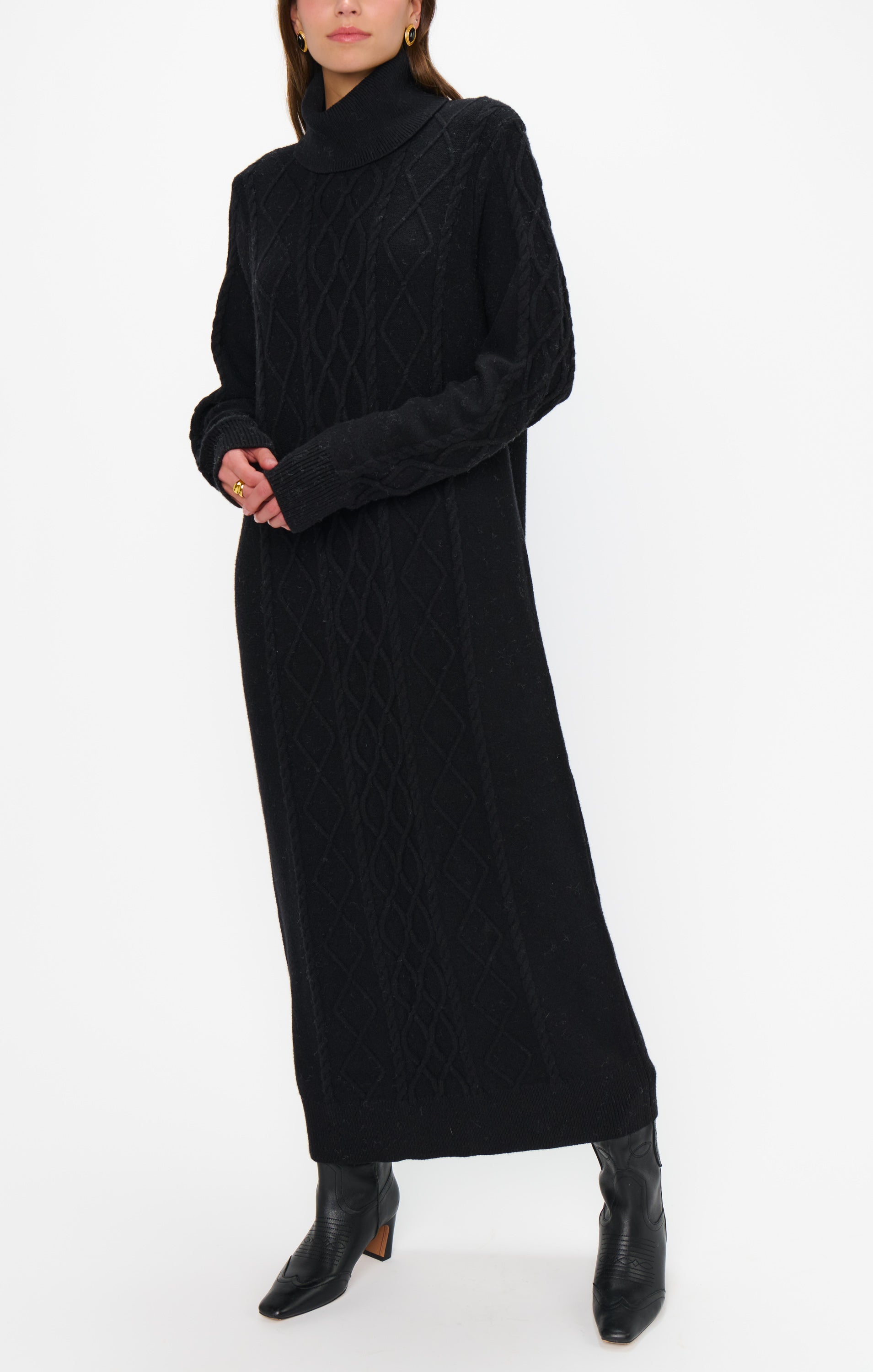 Montreal Midi Dress ~ Black Cable Knit