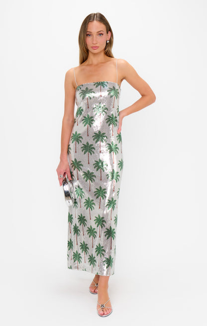 Lizzy Midi Dress ~ Disco Palm Sequins