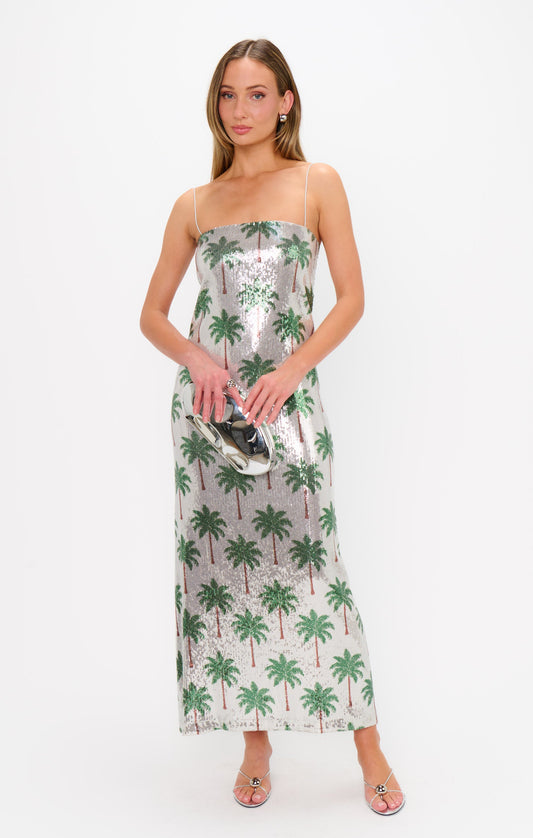 Lizzy Midi Dress ~ Disco Palm Sequins