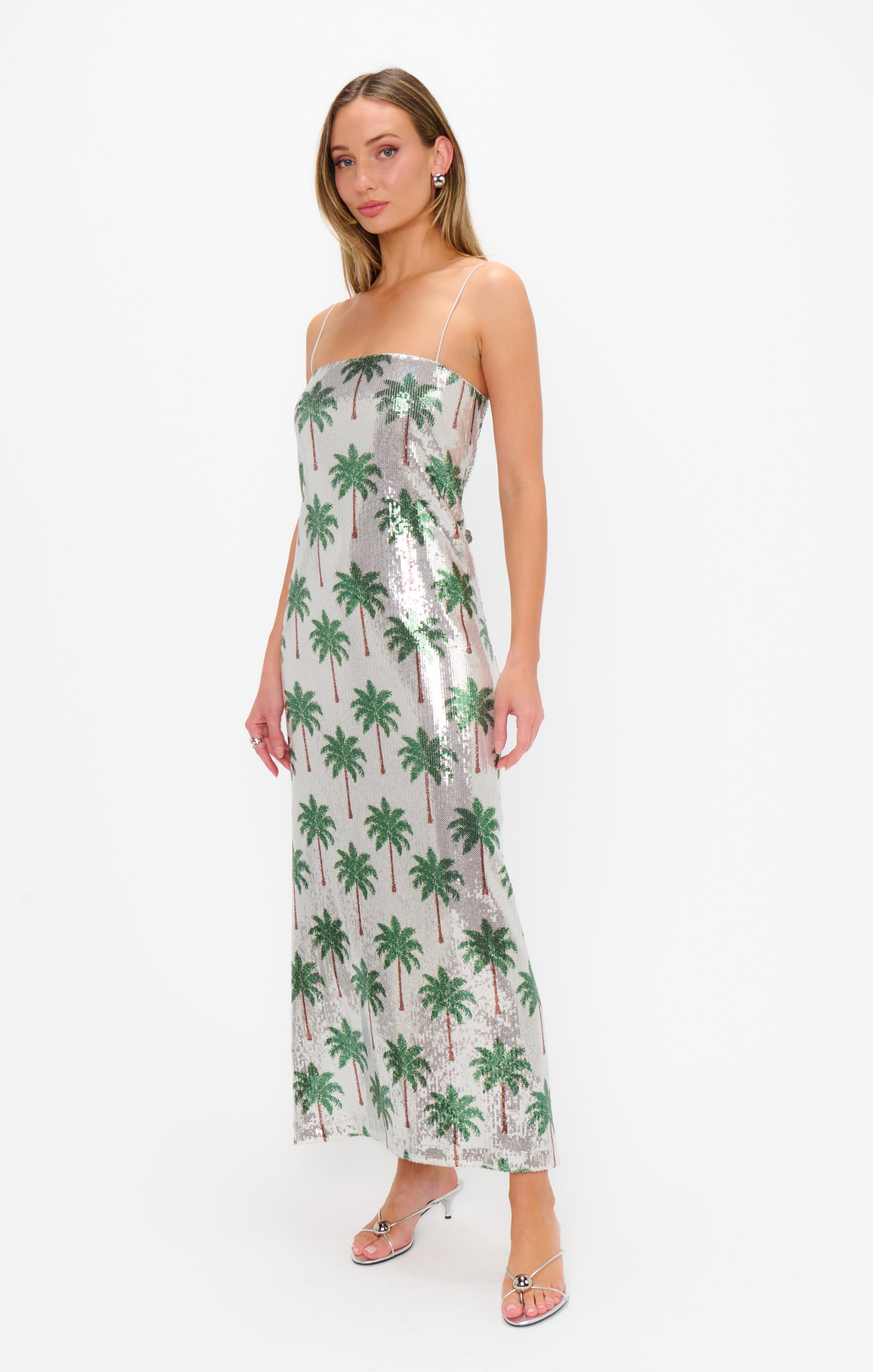 Lizzy Midi Dress ~ Disco Palm Sequins
