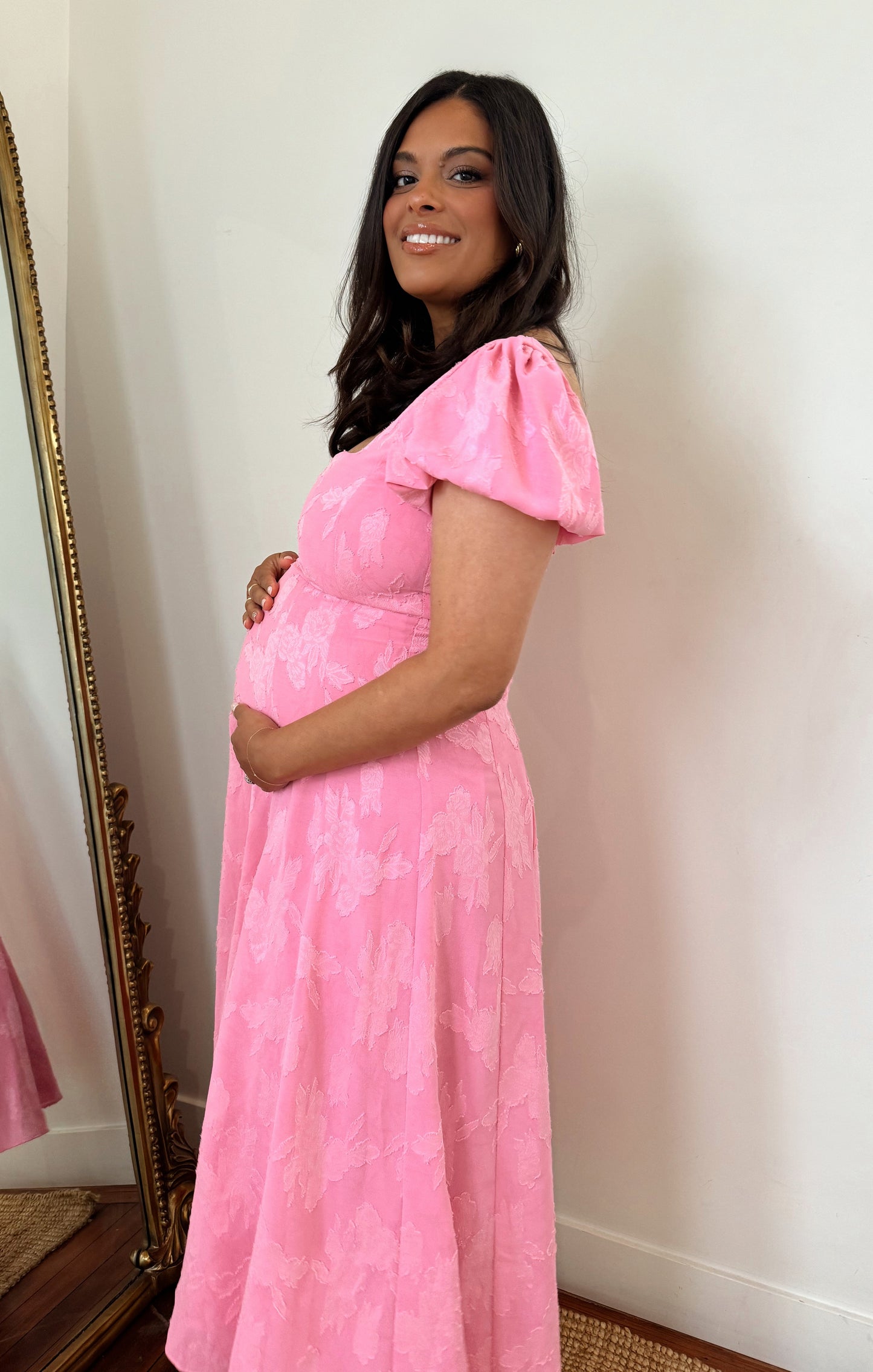 Mia Midi Dress ~ Pink Clip Floral