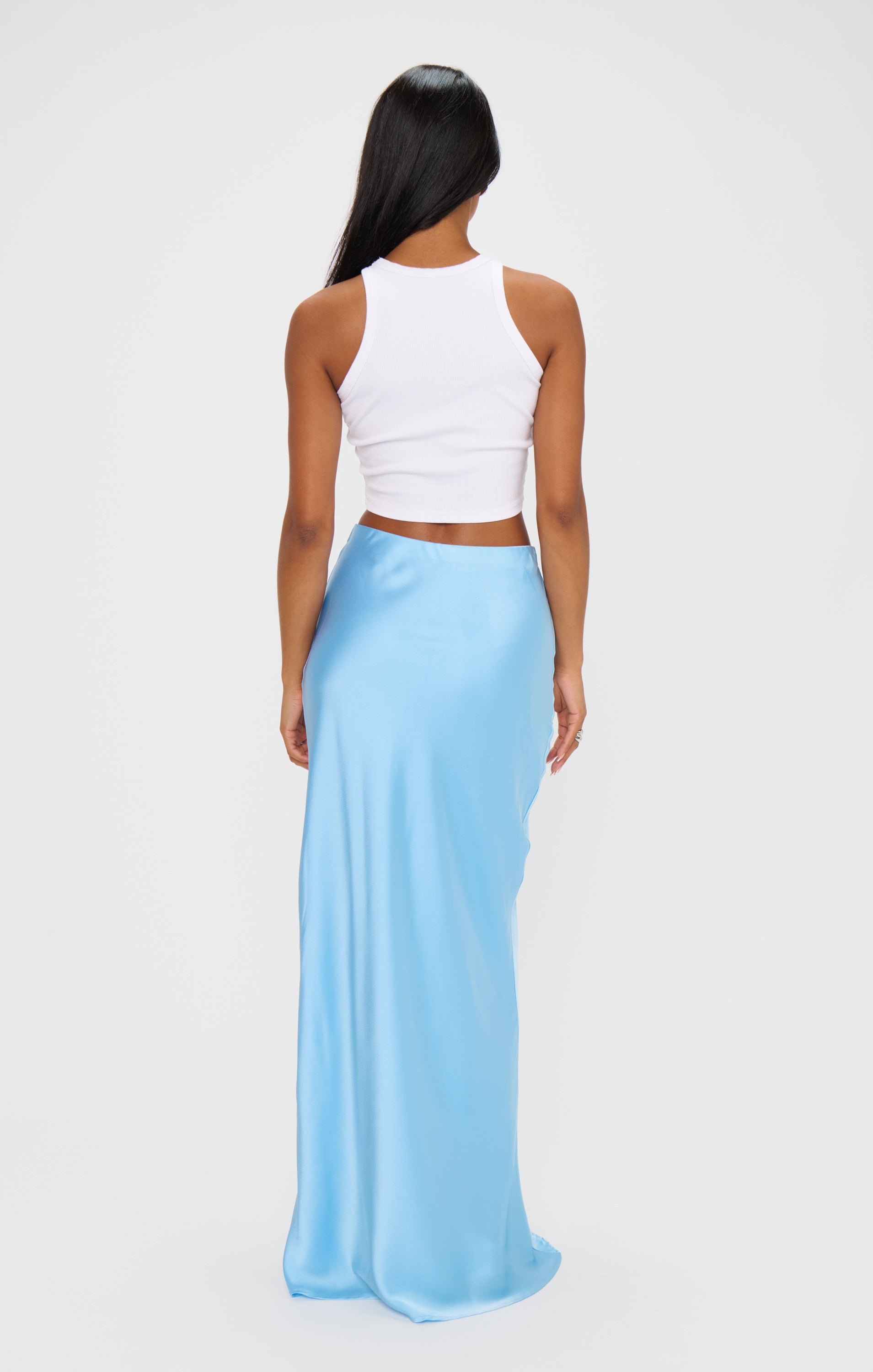 Maxi Slip Skirt ~ Baby Blue Luxe Satin