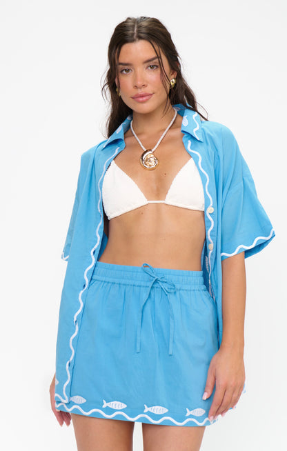 Parker Button Down ~ Blue Fish Embroidery