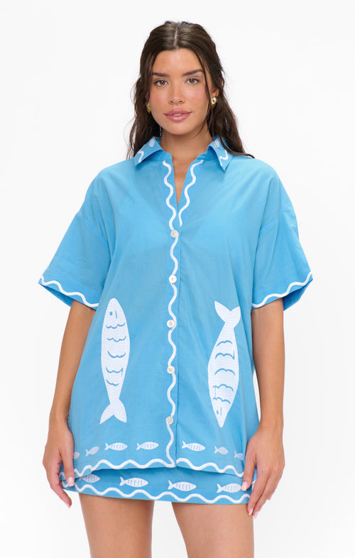 Parker Button Down ~ Blue Fish Embroidery