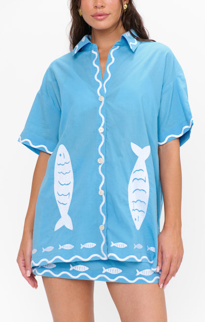 Parker Button Down ~ Blue Fish Embroidery