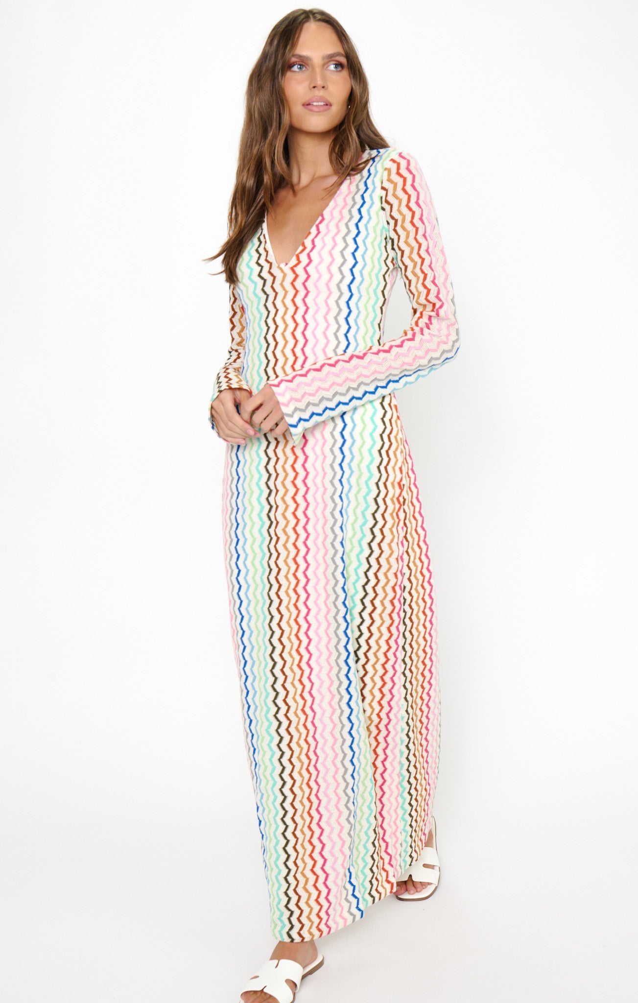 Lopez Maxi Dress ~ Rainbow Zigzag Crochet