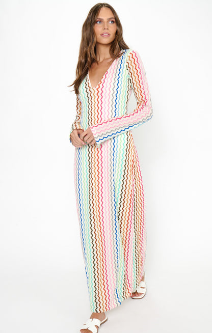 Lopez Maxi Dress ~ Rainbow Zigzag Crochet