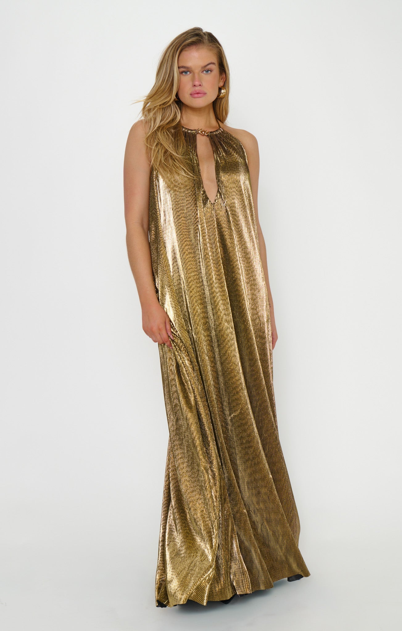 Lucille Maxi Dress ~ Pleated Gold
