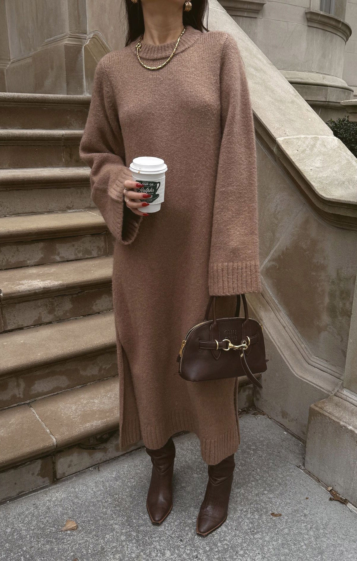 Lorraine Maxi Sweater Dress ~ Maple Brown Knit