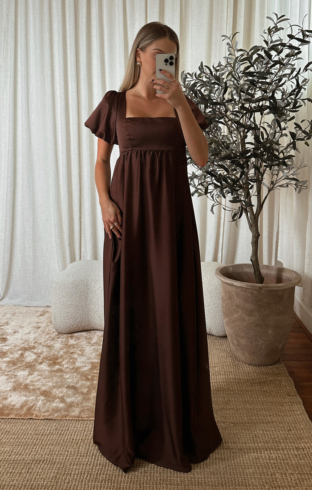Nora Maxi Dress ~ Chocolate Luxe Satin