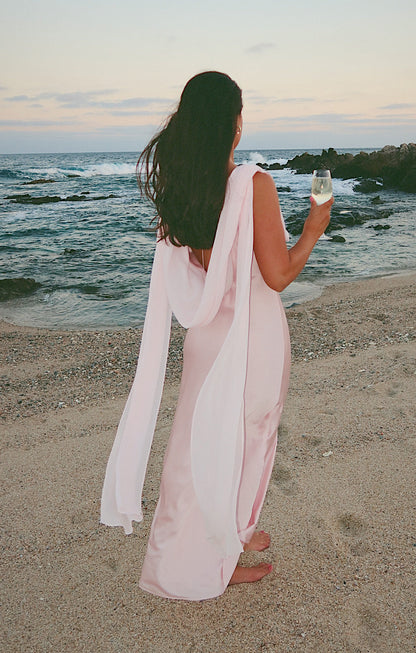 Maya Midi Dress ~ Powder Pink Luxe Satin