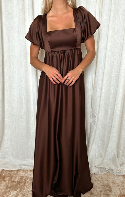 Nora Maxi Dress ~ Chocolate Luxe Satin