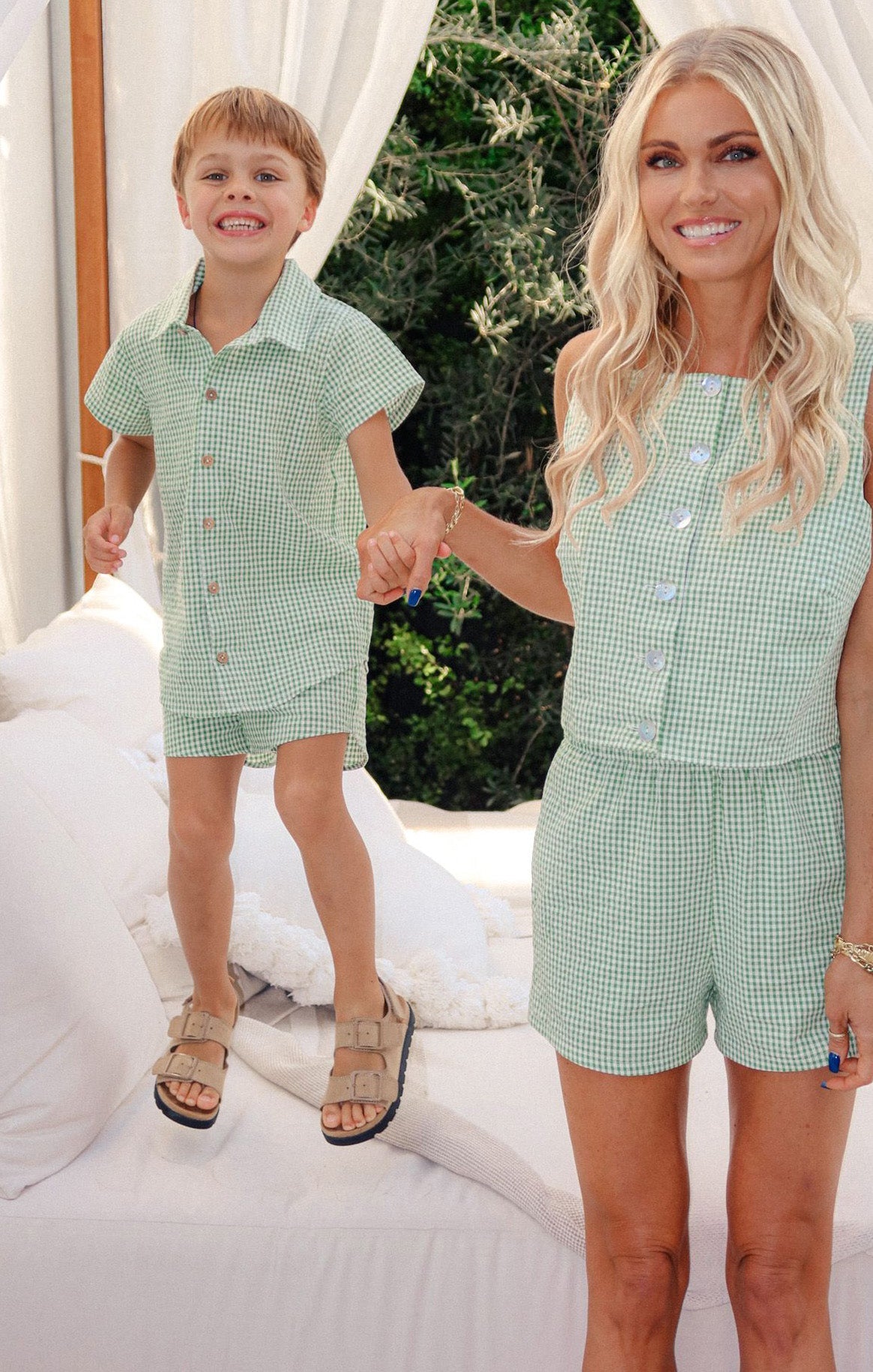 Lil Button Up Shirt ~ Field Green Gingham