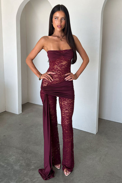 Elle Lace Jumpsuit - Burgundy