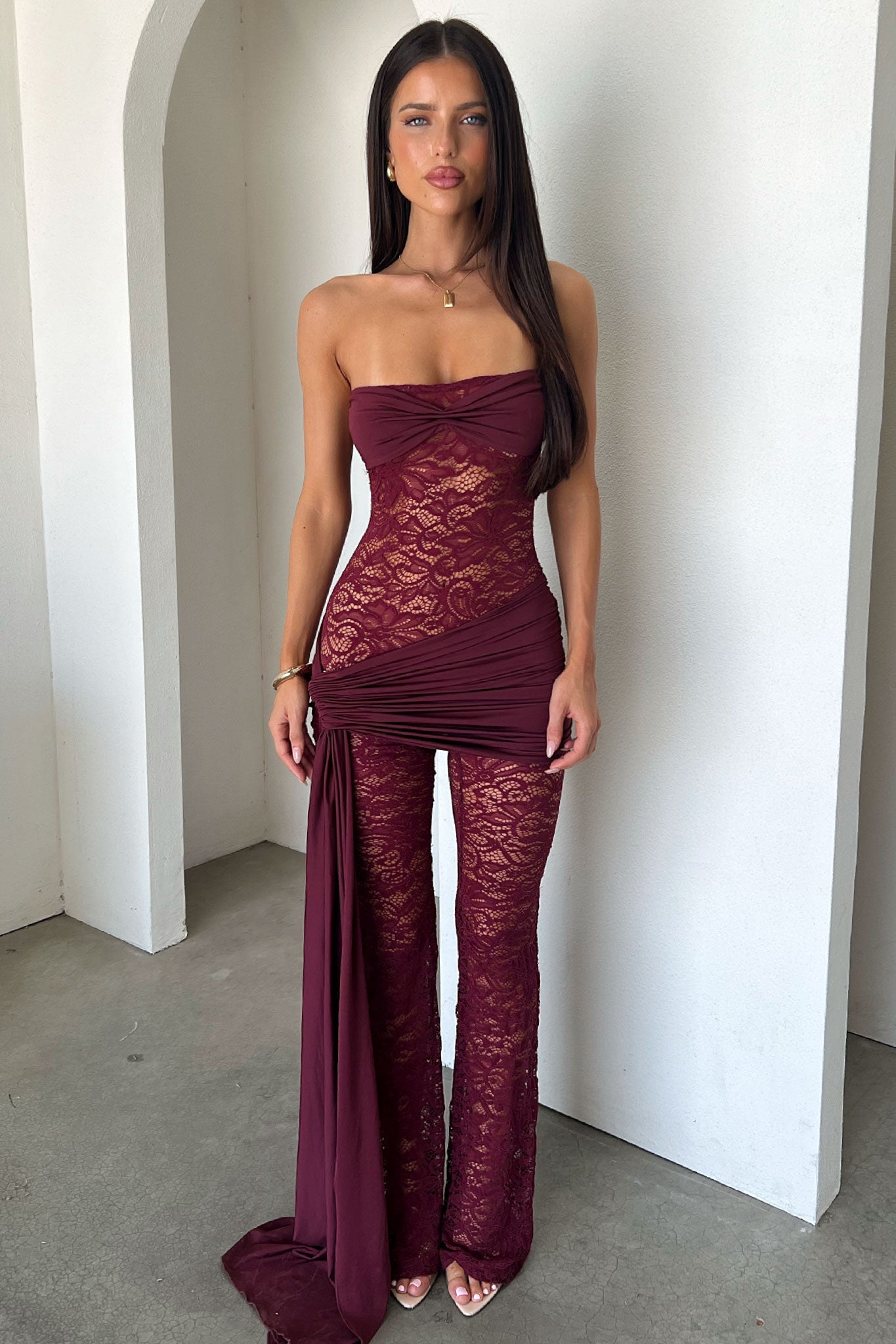 Elle Lace Jumpsuit - Burgundy