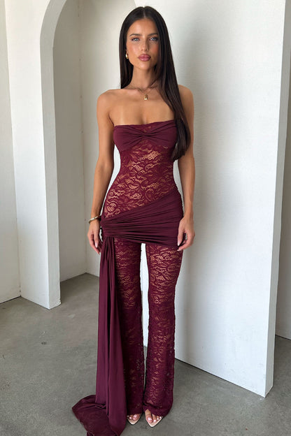 Elle Lace Jumpsuit - Burgundy