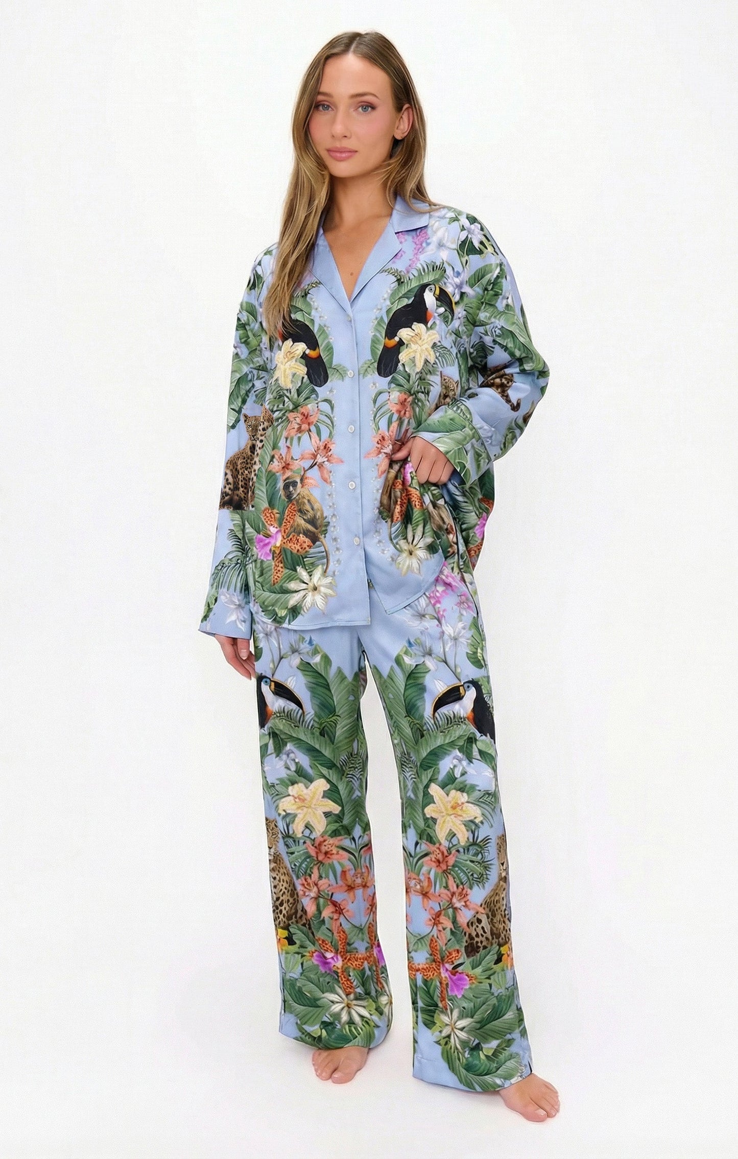 Overslept PJ Set ~ Wild Jungle Mirage Silky