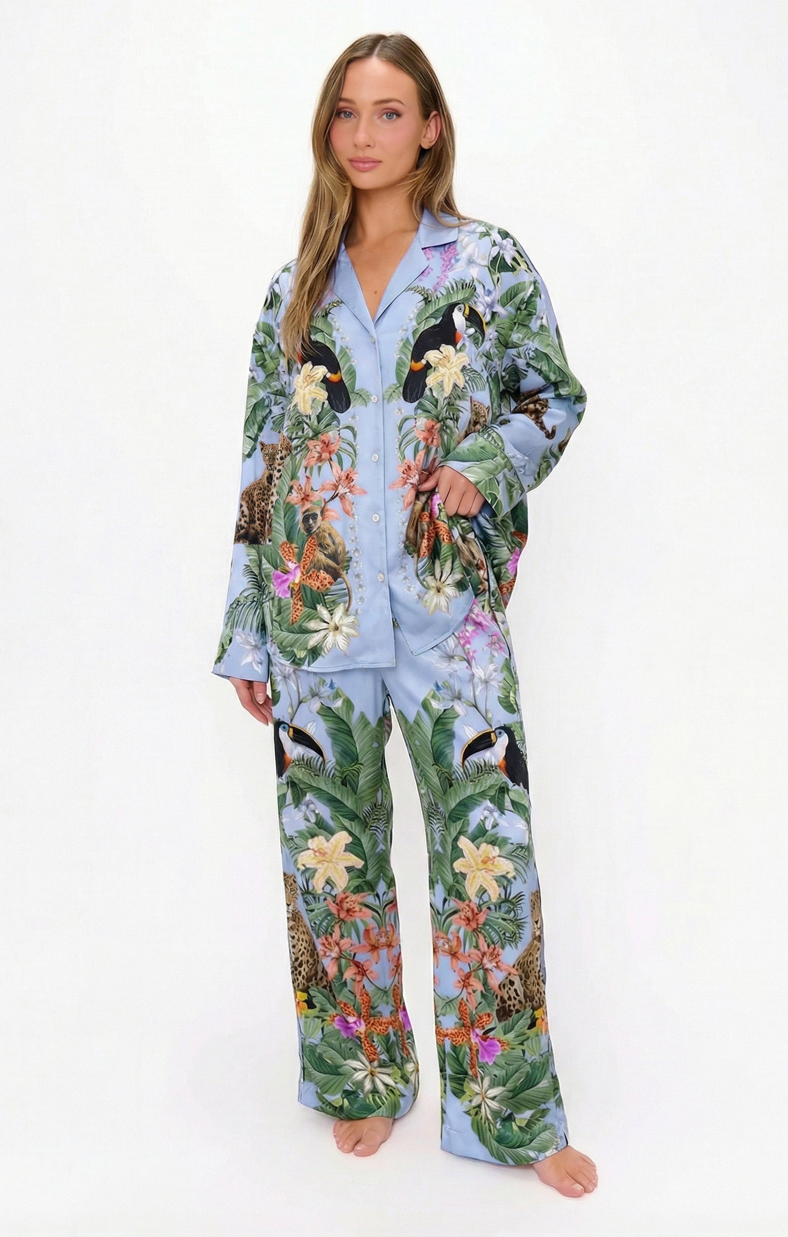 Overslept PJ Set ~ Wild Jungle Mirage Silky