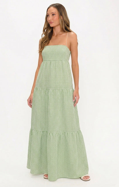 Long Weekend Maxi Dress ~ Field Green Gingham