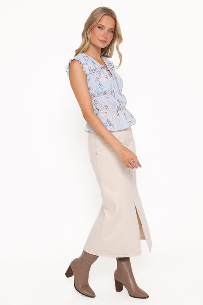 Dana Denim Midi Skirt - Bone