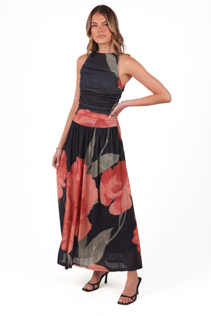 Carlin Midi Dress - Black Floral
